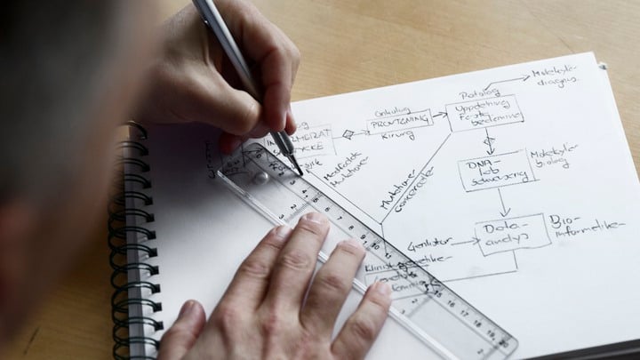 Bakgrund: Ett reportage till Barncancerfondens webb om ett forskningsprojekt som går ut på att göra en total kartläggning av cancersjuka barns arvsmassa.BCF finansierar projektet med 15 MKR.Reportaget på forskaren David Gisselsson Nord på BMC i Lund.På bild: Forskaren David Gisselsson förklarar hur projektet fungerar.Fotograf : Johan BävmanUppdrag : Carl Hjelm / OTW