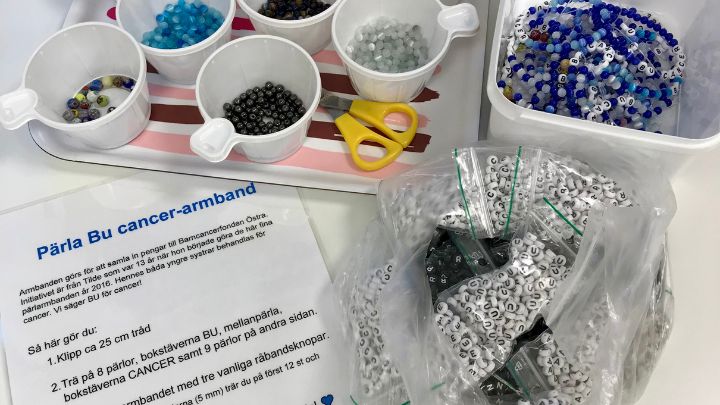 Skålar med pärlor i olika färger