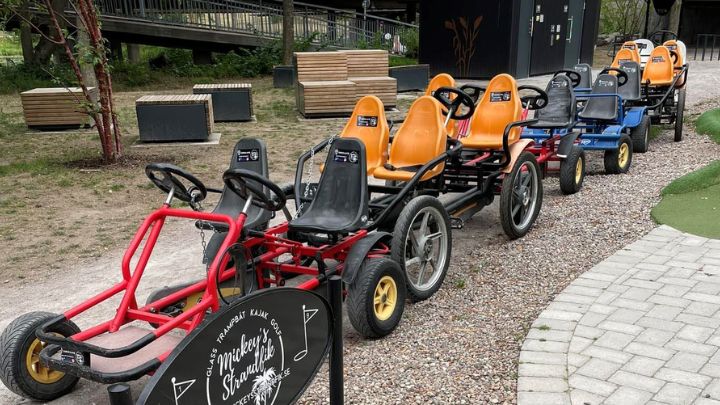 Trampbilar parkerade i rad